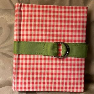 NWOT-pink gingham fabric photo book w/lime green ribbon closure